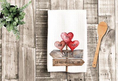 Valentines Day Hearts Sign Personalized Towel, Hand Towel, Kitchen Towel, Tea Towel - image1